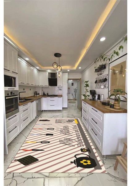 Mutfak Araçları Desenli Yıkanabilir Kaymaz Mutfak Halısı, Mutfak-32-Gri, indirimleri