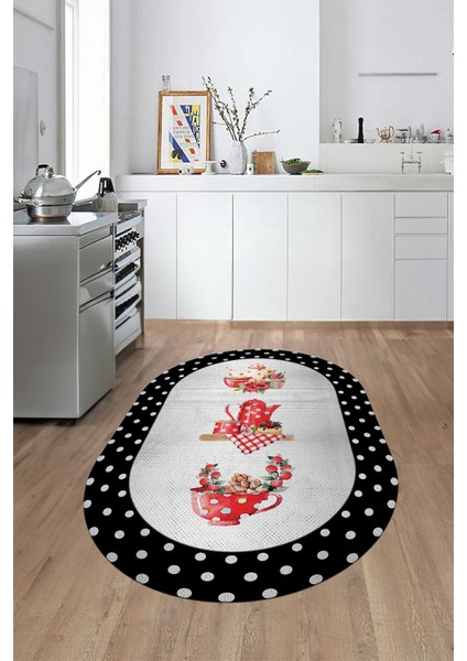 Dijital Baskılı Yıkanabilir Kaymaz Fincan Çiçek Desenli Oval Mutfak Halısı, O-Mutfak-01-Renkli, modelleri