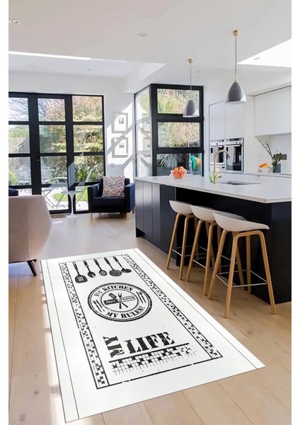 Dijital Baskılı Kaymaz Taban Yıkanabilir Renkli Modern Mutfak Halısı, Mutfak-50-Beyaz, fırsatları