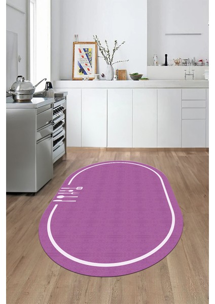 Dijital Baskılı Kaymaz Yıkanabilir Sade Çerçeveli Oval Mutfak Halısı, O-Mutfak-06-Mor, modelleri