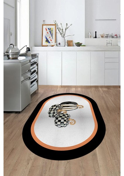 Dijital Baskılı Kaymaz Yıkanabilir Bal Kabağı Desenli Oval Mutfak Halısı, O-Mutfak-13-Turuncu,