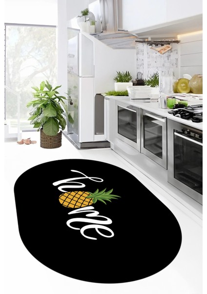 Home Yazılı Ananas Desenli Yıkanabilir Kaymaz Oval Mutfak Halısı, O-Mutfak-31-Siyah, fırsatları