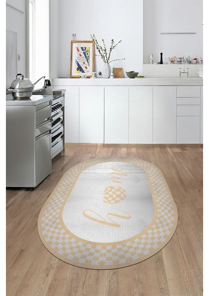 Dijital Baskılı Kaymaz Yıkanabilir Home Yazılı Oval Mutfak Halısı, O-Mutfak-12-Krem, fiyatları