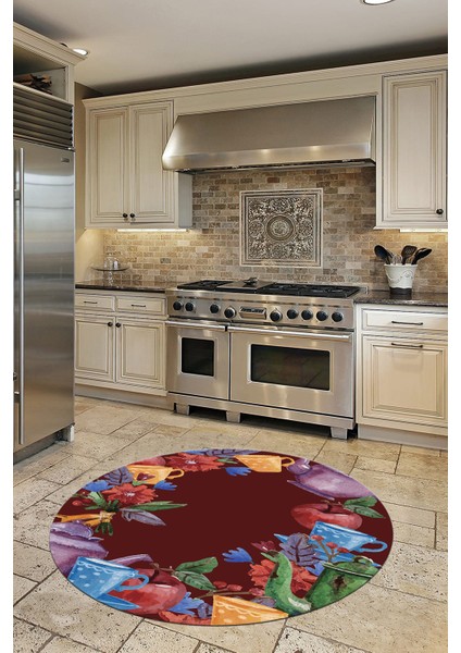 Dijital Baskılı Kaymaz Taban Renkli Fincan Motifli Yuvarlak Mutfak Halısı, Y-Mutfak-25-Renkli, fiyatları