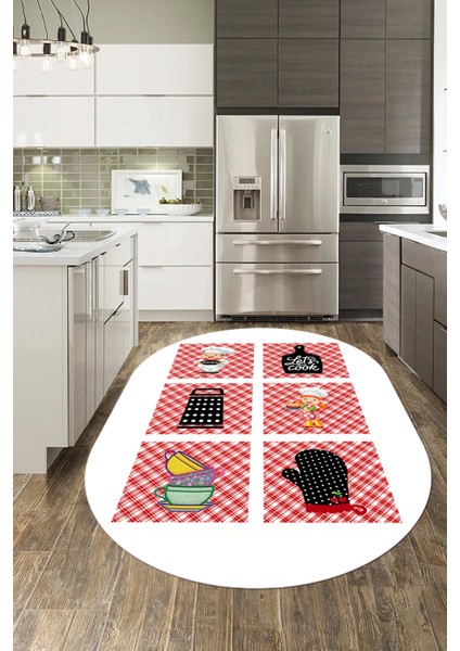Dijital Baskılı Kaymaz Taban Yıkanabilir Renkli Modern Şık Oval Mutfak Halısı, O-Mutfak-43-Beyaz, modelleri