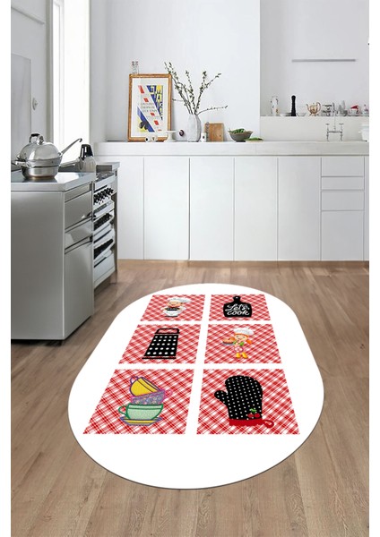Dijital Baskılı Kaymaz Taban Yıkanabilir Renkli Modern Şık Oval Mutfak Halısı, O-Mutfak-43-Beyaz, fırsatları