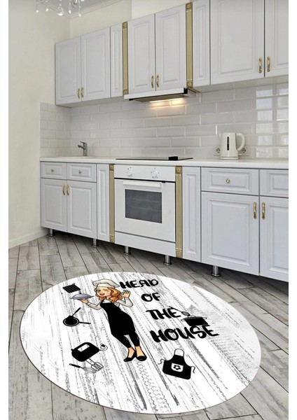 Dijital Baskılı Kaymaz Taban Yıkanabilir Renkli Desenli Yuvarlak Mutfak Halısı, Y-Mutfak-39-Beyaz, fiyatları