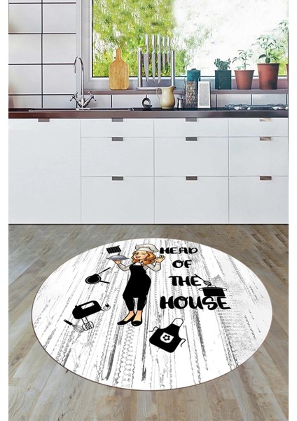 Dijital Baskılı Kaymaz Taban Yıkanabilir Renkli Desenli Yuvarlak Mutfak Halısı, Y-Mutfak-39-Beyaz, fırsatları