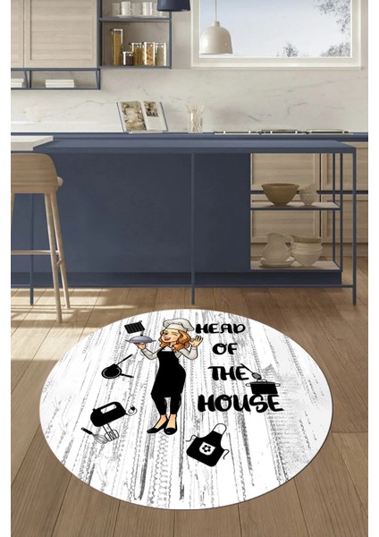 Dijital Baskılı Kaymaz Taban Yıkanabilir Renkli Desenli Yuvarlak Mutfak Halısı, Y-Mutfak-39-Beyaz, indirimleri