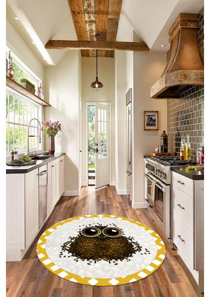 Baykuş Desenli Çerçeveli Kaymaz Yıkanabilir Şık Yuvarlak Mutfak Halısı, Y-Mutfak-46-Turuncu, fiyatları