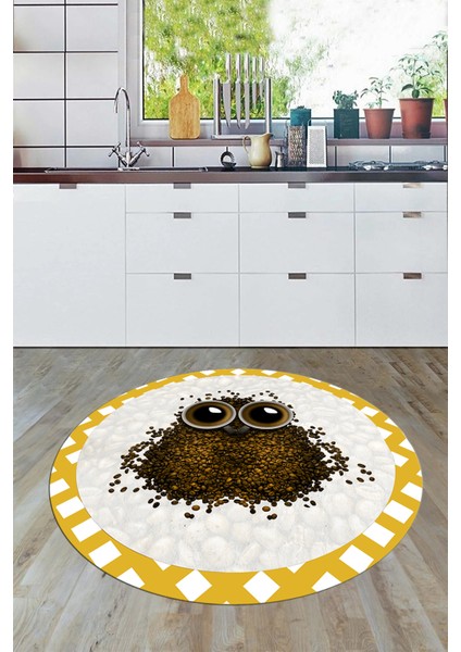 Baykuş Desenli Çerçeveli Kaymaz Yıkanabilir Şık Yuvarlak Mutfak Halısı, Y-Mutfak-46-Turuncu, modelleri