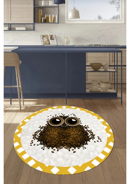 Baykuş Desenli Çerçeveli Kaymaz Yıkanabilir Şık Yuvarlak Mutfak Halısı, Y-Mutfak-46-Turuncu, fırsatları