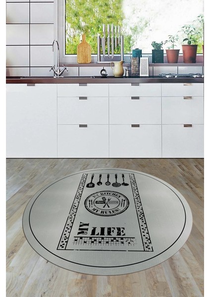 Dijital Kaymaz Taban Yıkanabilir Renkli Modern Yuvarlak Mutfak Halısı, Y-Mutfak-50-Gri, modelleri