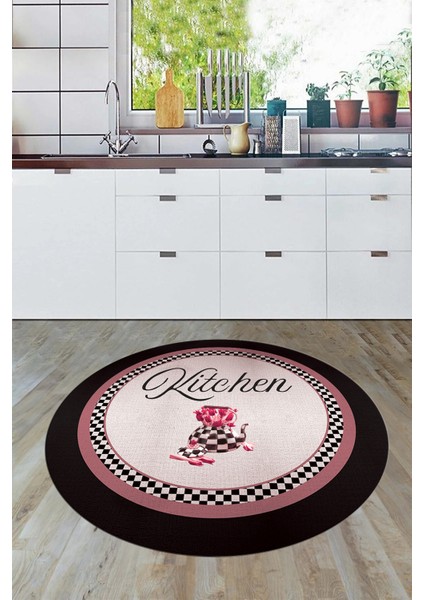 Dijital Kaymaz Taban Yıkanabilir Kitchen Yazılı Yuvarlak Mutfak Halısı, Y-Mutfak-48-Pembe, modelleri