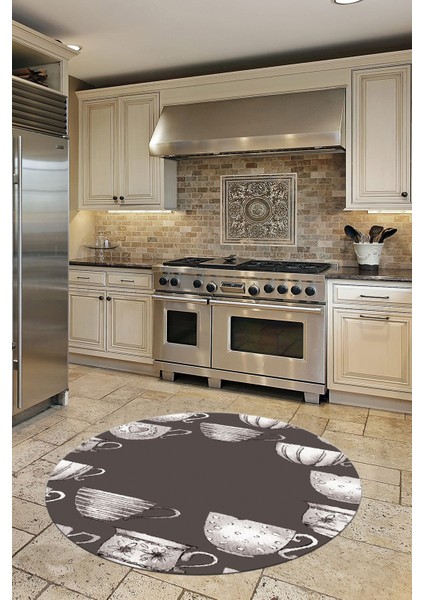Dijital Baskılı Kaymaz Taban Renkli Fincanlar Yuvarlak Mutfak Halısı, Y-Mutfak-26-Vizon, fiyatları