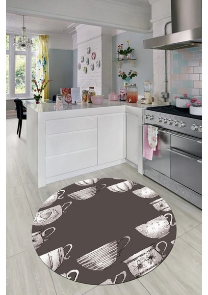 Dijital Baskılı Kaymaz Taban Renkli Fincanlar Yuvarlak Mutfak Halısı, Y-Mutfak-26-Vizon, modelleri