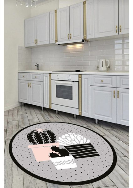 Dijital Baskılı Kaymaz Taban Yıkanabilir Kaktüs Desenli Yuvarlak Mutfak Halısı, Y-Mutfak-38-Gri, fiyatları