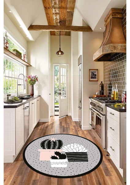 Dijital Baskılı Kaymaz Taban Yıkanabilir Kaktüs Desenli Yuvarlak Mutfak Halısı, Y-Mutfak-38-Gri, modelleri