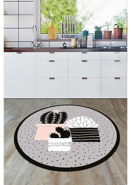 Dijital Baskılı Kaymaz Taban Yıkanabilir Kaktüs Desenli Yuvarlak Mutfak Halısı, Y-Mutfak-38-Gri, fırsatları