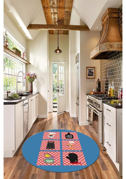 Dijital Kaymaz Taban Yıkanabilir Renkli Modern Şık Yuvarlak Mutfak Halısı, Y-Mutfak-43-Mavi, fiyatları