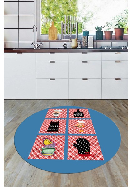 Dijital Kaymaz Taban Yıkanabilir Renkli Modern Şık Yuvarlak Mutfak Halısı, Y-Mutfak-43-Mavi, modelleri