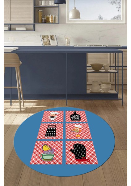 Dijital Kaymaz Taban Yıkanabilir Renkli Modern Şık Yuvarlak Mutfak Halısı, Y-Mutfak-43-Mavi, fırsatları