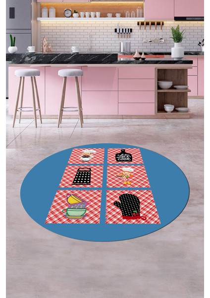 Dijital Kaymaz Taban Yıkanabilir Renkli Modern Şık Yuvarlak Mutfak Halısı, Y-Mutfak-43-Mavi, indirimleri