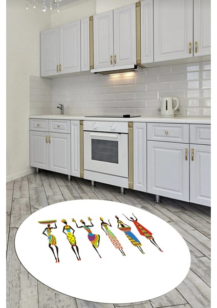 Etnik Motifli Modern Kaymaz Taban Yıkanabilir Yuvarlak Mutfak Halısı, Y-Mutfak-40-Beyaz, fiyatları