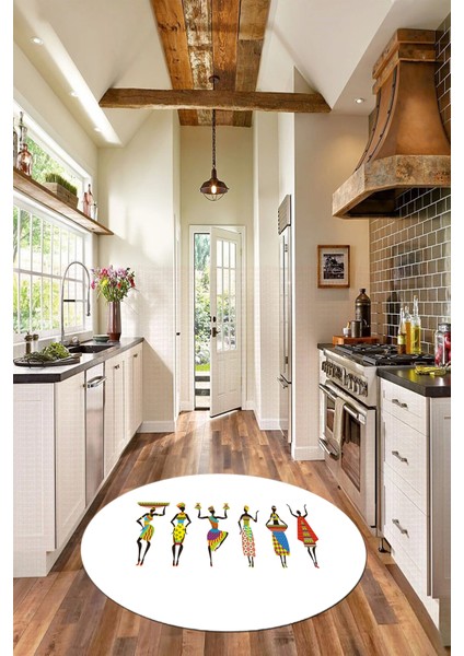 Etnik Motifli Modern Kaymaz Taban Yıkanabilir Yuvarlak Mutfak Halısı, Y-Mutfak-40-Beyaz, modelleri