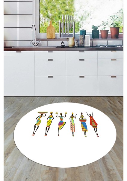 Etnik Motifli Modern Kaymaz Taban Yıkanabilir Yuvarlak Mutfak Halısı, Y-Mutfak-40-Beyaz, fırsatları