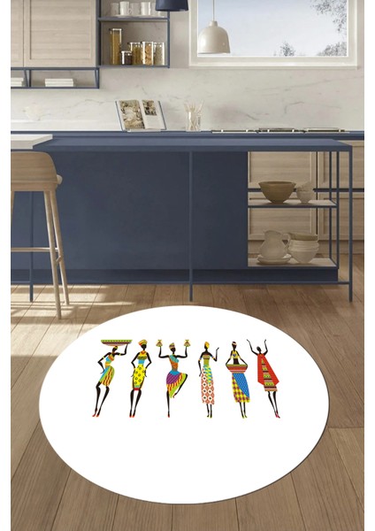 Etnik Motifli Modern Kaymaz Taban Yıkanabilir Yuvarlak Mutfak Halısı, Y-Mutfak-40-Beyaz, indirimleri