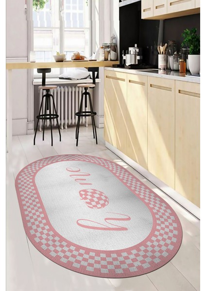Dijital Baskılı Kaymaz Yıkanabilir Home Yazılı Oval Mutfak Halısı, O-Mutfak-12-Pembe, fırsatları