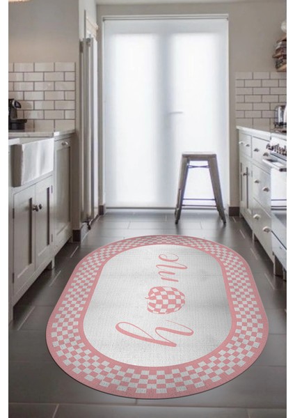 Dijital Baskılı Kaymaz Yıkanabilir Home Yazılı Oval Mutfak Halısı, O-Mutfak-12-Pembe, indirimleri