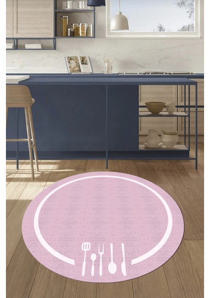 Dijital Baskılı Kaymaz Yıkanabilir Sade Çerçeveli Yuvarlak Mutfak Halısı, Y-Mutfak-06-Pembe, modelleri