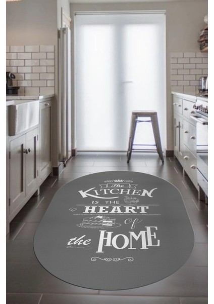 Kitchen Home Yazılı Kaymaz Taban Yıkanabilir Oval Mutfak Halısı, O-Mutfak-15-Gri, fırsatları