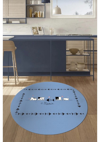 Sevimli Hayvanlar Desenli Kaymaz Taban Yıkanabilir Yuvarlak Mutfak Halısı, Y-Mutfak-10-Mavi, fiyatları