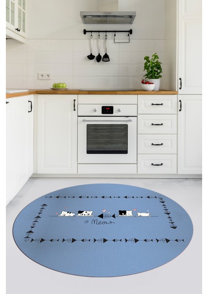 Sevimli Hayvanlar Desenli Kaymaz Taban Yıkanabilir Yuvarlak Mutfak Halısı, Y-Mutfak-10-Mavi, fırsatları