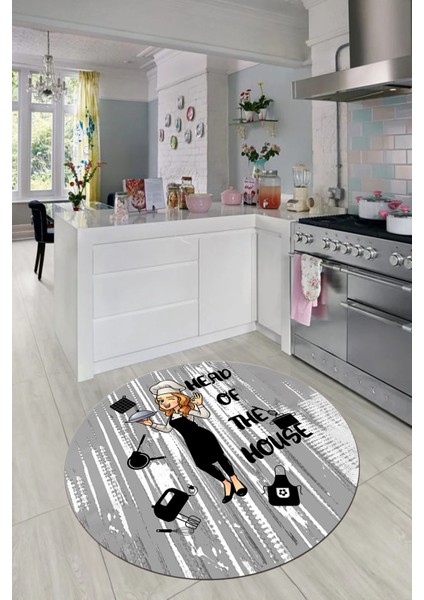 Dijital Baskılı Kaymaz Taban Yıkanabilir Renkli Desenli Yuvarlak Mutfak Halısı, Y-Mutfak-39-Gri,