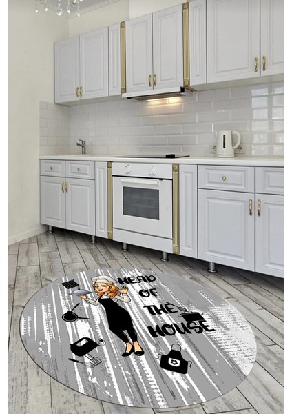 Dijital Baskılı Kaymaz Taban Yıkanabilir Renkli Desenli Yuvarlak Mutfak Halısı, Y-Mutfak-39-Gri, fiyatları