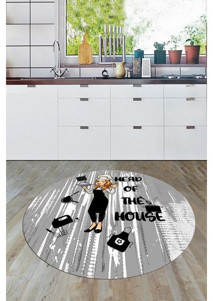 Dijital Baskılı Kaymaz Taban Yıkanabilir Renkli Desenli Yuvarlak Mutfak Halısı, Y-Mutfak-39-Gri, fırsatları