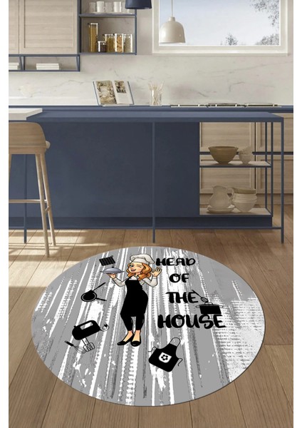 Dijital Baskılı Kaymaz Taban Yıkanabilir Renkli Desenli Yuvarlak Mutfak Halısı, Y-Mutfak-39-Gri, indirimleri