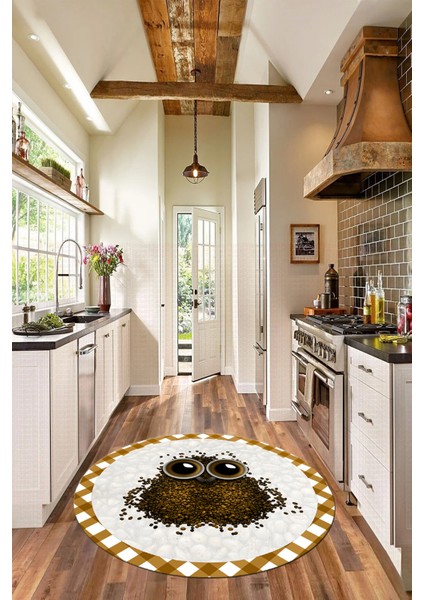 Baykuş Desenli Çerçeveli Kaymaz Yıkanabilir Şık Yuvarlak Mutfak Halısı, Y-Mutfak-46-Kahve, fiyatları