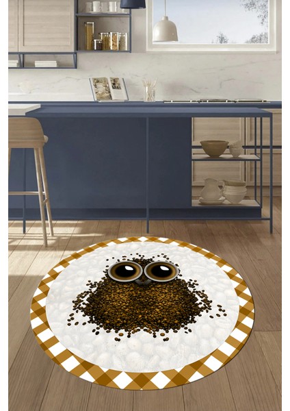 Baykuş Desenli Çerçeveli Kaymaz Yıkanabilir Şık Yuvarlak Mutfak Halısı, Y-Mutfak-46-Kahve, fırsatları