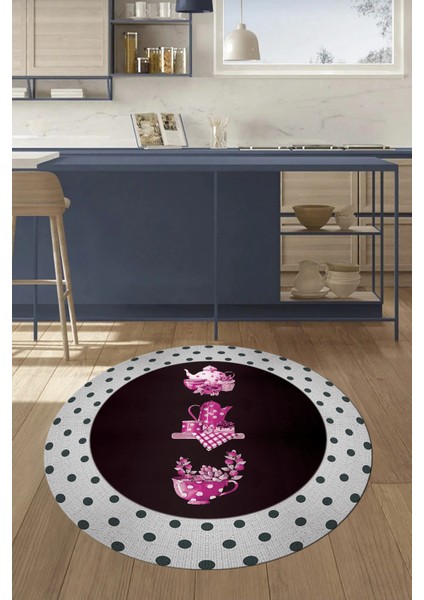 Dijital Yıkanabilir Kaymaz Fincan Çiçek Desenli Yuvarlak Mutfak Halısı, Y-Mutfak-01-Pembe, modelleri