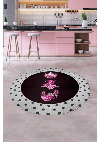 Dijital Yıkanabilir Kaymaz Fincan Çiçek Desenli Yuvarlak Mutfak Halısı, Y-Mutfak-01-Pembe, fırsatları