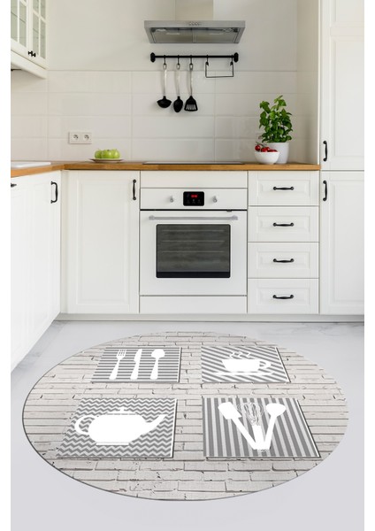 Fincan Çatal Bıcak Desenli Yıkanabilir Kaymaz Yuvarlak Mutfak Halısı, Y-Mutfak-14-Beyaz, modelleri