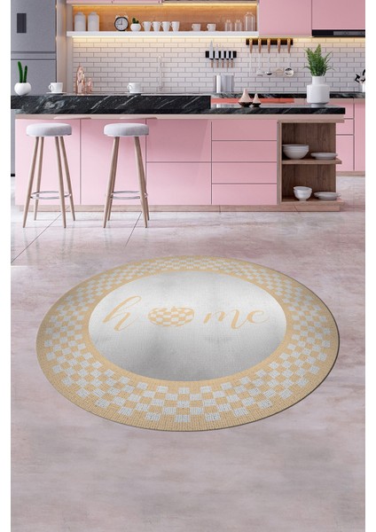 Dijital Baskılı Kaymaz Yıkanabilir Home Yazılı Yuvarlak Mutfak Halısı, Y-Mutfak-12-Krem, modelleri