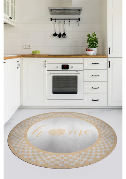 Dijital Baskılı Kaymaz Yıkanabilir Home Yazılı Yuvarlak Mutfak Halısı, Y-Mutfak-12-Krem, fırsatları