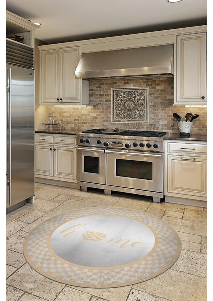 Dijital Baskılı Kaymaz Yıkanabilir Home Yazılı Yuvarlak Mutfak Halısı, Y-Mutfak-12-Krem, indirimleri