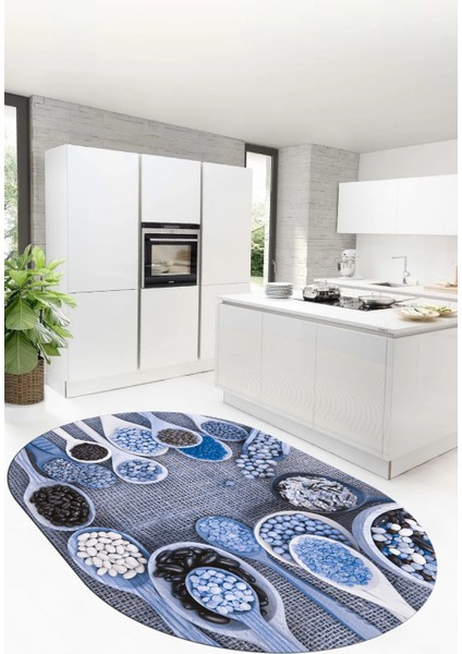3D Kaşık Baharat Temalı Kaymaz Taban Yıkanabilir Oval Mutfak Halısı, O-Mutfak-29-Mavi, modelleri